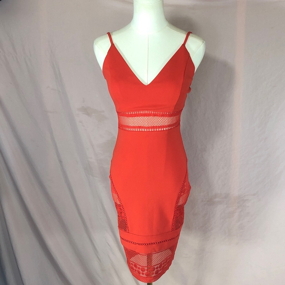 NWT Red Strappy Bodycon Dress with Lace Panels Size Small